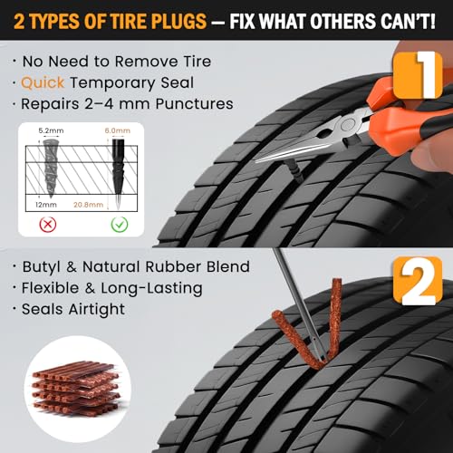 ORCISH Heavy Duty Tire Plug Kit - 98pcs All-in-One Universal Tire Repair Kit for Tubeless Flats, Emergency Tire Patch Kit for Car, Truck, SUV, ATV, Motorcycle, Trailer & RV - size: 98 Piece Set