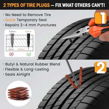 ORCISH Heavy Duty Tire Plug Kit - 98pcs All-in-One Universal Tire Repair Kit for Tubeless Flats, Emergency Tire Patch Kit for Car, Truck, SUV, ATV, Motorcycle, Trailer & RV - size: 98 Piece Set