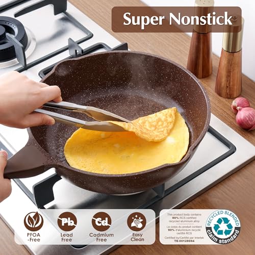 SENSARTE Nonstick Deep Frying Pan Skillet, 12-inch Saute Pan with Lid, Stay-Cool Handle, Healthy Cookware Cooking Pan with Cover, Induction Compatible (Toffee Brown) - color: Toffee Brown, size: 12-inch/5QT