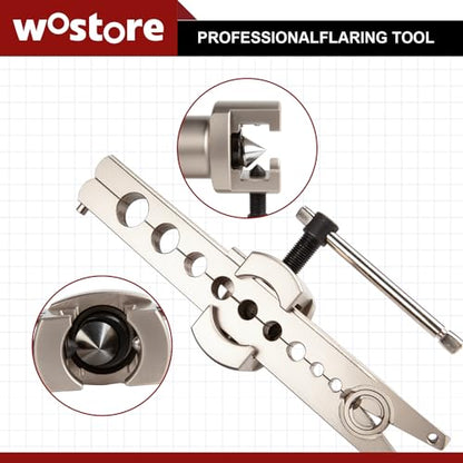 Wostore Manual & Electric Eccentric Flaring Tool - 9 Dies for Eccentric Flares on 6mm,1/4",9mm,3/8",10mm,12mm,1/2",5/8"(16mm)&3/4"(19mm) Copper Pipes - Ideal for Refrigeration HVAC Plumping Work… - size: Manual and Electric 9 size tool