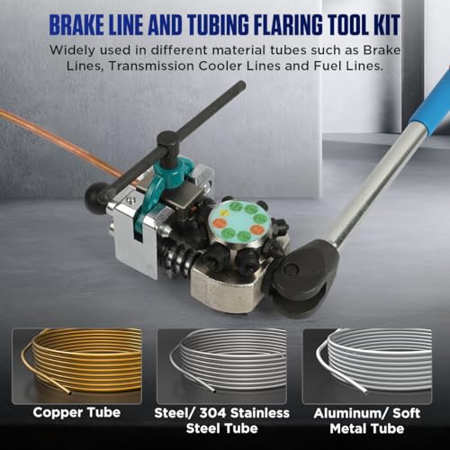 Professional Brake Line Flaring Tool Kit for 45 Degree Single, Bubble, Double Flares, Brake Line and Tubing Flaring Tool for 3/16", 1/4", 5/16", 3/8", 4.75mm Tubing for Metal, Stainless Steel, Copper