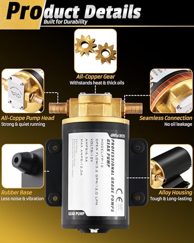 12V Oil Extractor Pump, 3.2GPM Electric Gear Oil Pump, Oil Transfer Pump for Engine Oil, Gear Oil, Trans Fluid Change, Boat Oil Drain Pump Scavenge Pump for Car, Truck, Mower, Marine