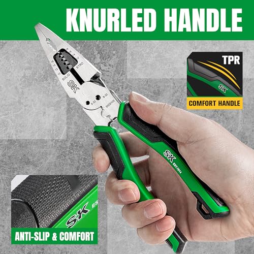 SK 8-Inch Multi-Use Long Nose Pliers, Needle Nose Pliers, 7-IN-1, Ergonomic Anti-slip Handle for Comfortable Grip - style: Multi-Use Long Nose Pliers