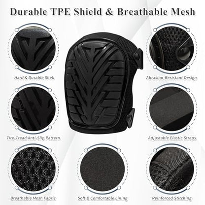 Gute Work Knee Pads for Men & Women, Anti-Slip TPE Shield Knee Protectors with Adjustable Straps & Breathable Mesh, Heavy-Duty Kneepads for Construction, Gardening, Flooring & Cleaning (Black)