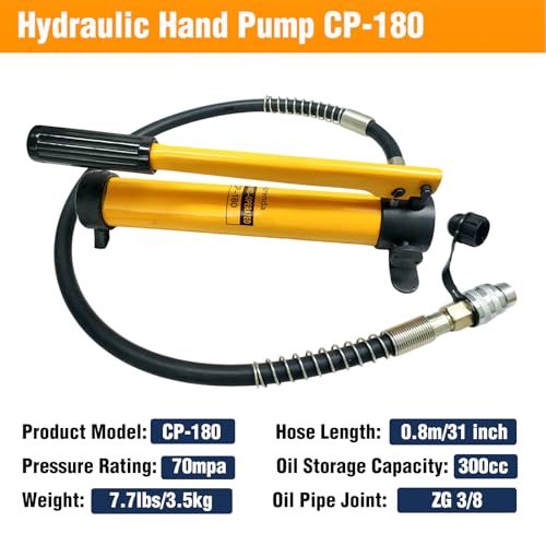 20T Hydraulic Cylinder Jack Sets Porta Power Ram Jack Kit,CP-180 Manual Hydraulic Hand Pump,2"Stroke,Single Acting Lifting Cylinder for Machinery Shipbuilding Short Distance Lifting Leveling - size: 20T，2"+CP180 PUMP