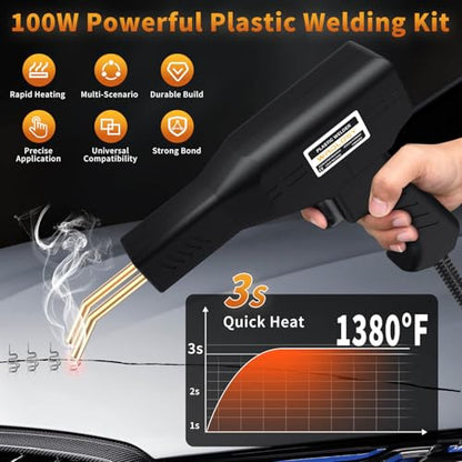 Plastic Welder Kit, 1200PCS Staples, Hot Stapler for Bumper Repair | Instant On/Off, 1200PCS Mixed Staples, Rust-Proof Steel, Built-in LED, Portable Toolbox, Essential for DIYers - color: Black