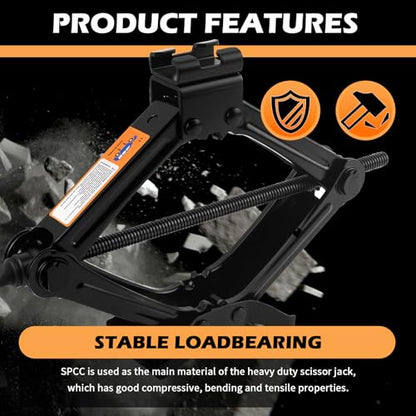 1T Scissor Jack for Car with Ratchet Wrench Kit,Heavy Duty Scissor Car Jack Kit for Cars Lifting Jobs Easy Tire Change,Essential Cars Scissors Jacks Lift Range 3.11"-12.4"