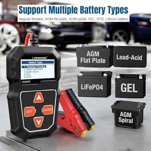 KONNWEI KW208 Car Battery Tester 12V,100-200 CCA Load Analyzer and Alternador Diagnostic Tool, Professional Battery Health Check for Cars and Trucks