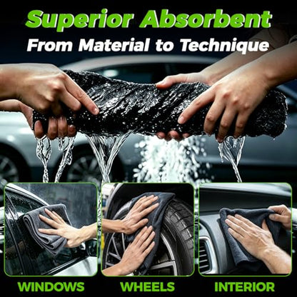 3-Piece Car Wash Kit: 2 Scratch-Free Chenille Microfiber Wash Mitts + 1 Large 400GSM Drying Towel, Lint-Free Auto Cleaning Set for Cars Trucks SUVs RVs | 2 Scratch-Free Chenille Washing Glove + 1 Large 400GSM Drying Towel, Lint-Free Auto Cleaning Set for