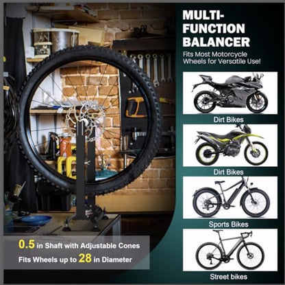 Motorcycle Wheel Balance Stand, Heavy-Duty Single-Axle Wheel Balancing Tool for Static & Dynamic Tire Alignment - style: Lightweight Version-Update