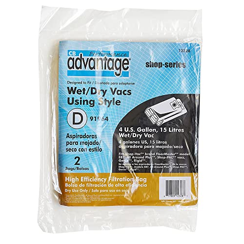 Advantage Wet/Dry Vacuum 3.4-4 Gallon Shop Vac Replacement High Efficiency Filter Bags, 2-Pack - size: 3.4-4 Gallon, style: 2-Pack