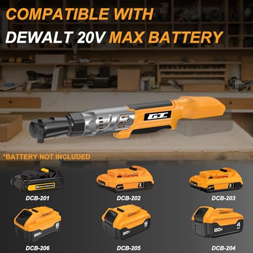 3/8" Cordless Ratchet Wrench, Compatible with DEWALT 20V MAX Battery, 74Ft-Lbs Power Brushless Electric Ratchet Tool Kit Variable Speed, 1/2" & 1/4" Adapters, 3" Extension Bar (Tool Only)