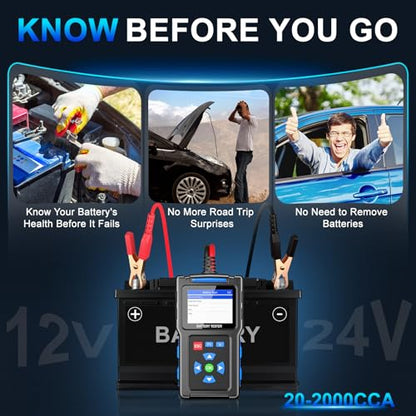 Battery Load Tester 12v Automotive, 20-2000 CCA Car Battery Tester and Alternator Tester for 24V Vehicles, BT300 - style: BT300