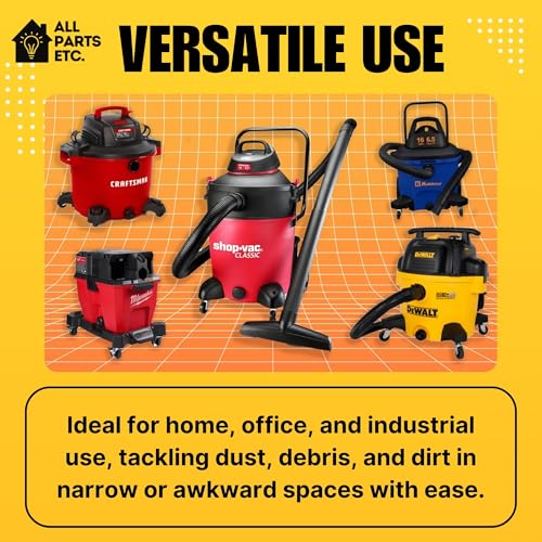 1.25" Flexible Flat Vacuum Crevice Tool/Under Side Refridgerators - 1.5" & 1.37" - 24" Long Hose Adaptor 2.5" to 1.25” Fits Wet Dry Vacuums - Shop Vac, Rigid, Workshop, Vac Master