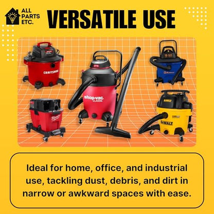 1.25" Flexible Flat Vacuum Crevice Tool/Under Side Refridgerators - 1.5" & 1.37" - 24" Long Hose Adaptor 2.5" to 1.25” Fits Wet Dry Vacuums - Shop Vac, Rigid, Workshop, Vac Master