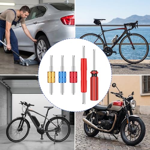 5Pcs Tire Valve Stem Removal Tool Kit, Single and Dual Heads Valve Core Remover, Air Conditioning Valve Core Remover Tool, for Bicycle Car Motorcycle Trucks Tire Repair Installation
