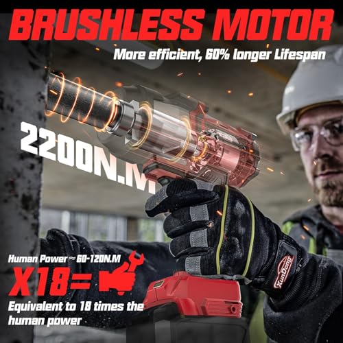Cordless Impact Wrench 1/2" Compatible with Milwaukee 18V Battery, 1600Ft-lbs(2200N.m) High Torque Impact Gun Heavy Duty, Brushless Electric Power Impact Driver with 4 Speed Modes & LED Work Light - size: 1/2" 2200NM Compatible with Milwaukee