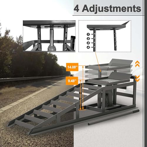 2 Pack Hydraulic Car Ramps 5 Ton 11000LB Capacity, Low Profile Vehicle Service Ramps with Hydraulic Jack, Heavy Duty Steel Car Lift Ramps for Truck Trailer Garage Maintenance (Gray, 11.61" - 16.21") - color: Gray