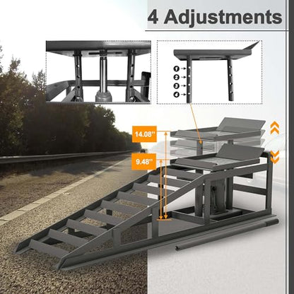 2 Pack Hydraulic Car Ramps 5 Ton 11000LB Capacity, Low Profile Vehicle Service Ramps with Hydraulic Jack, Heavy Duty Steel Car Lift Ramps for Truck Trailer Garage Maintenance (Gray, 11.61" - 16.21") - color: Gray