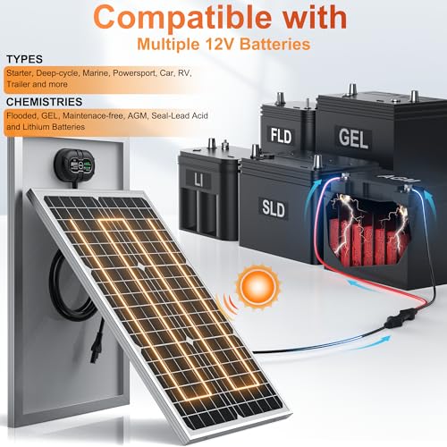 SUNER POWER 12V 30W Solar Panel, Built-in UltraSmart MPPT Charge Controller, Waterproof 30 Watt Solar Battery Maintainer for 12Volt AGM, Deep Cycle, Lead-Acid, Lifepo4 Battery - size: BC-30W-Ultra