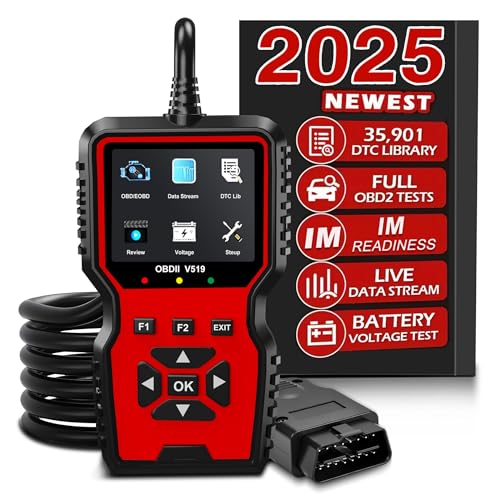 V519 OBD2 Diagnostic Scanner Tool - Vechicle Check Engine Light Code Reader with Battery Voltage Tester, I/M Readiness, Reset, and Code Eraser for All OBDII Car Since 1996 Red - color: Red