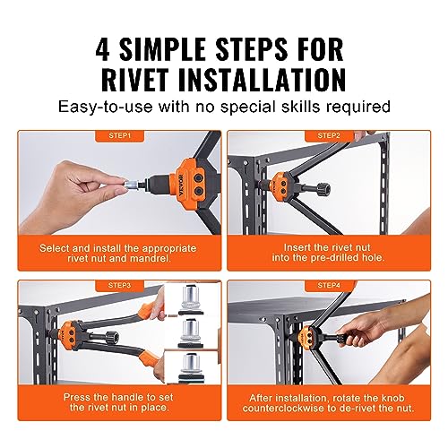 VEVOR 16" Rivet Nut Tool, Labor-Saving Rivnut Tool Kit with 13PCS Metric & SAE Mandrels, 186PCS Rivet Nuts,M3, M4, M5, M6, M8, M10, M12, 1/4-20, 5/16-18, 3/8-16,1/2-13, 8-32, 10-24 with Carrying Case - size: 16", style: RIVET NUT TOOL
