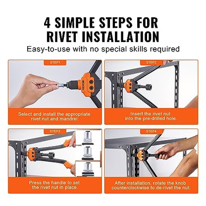 VEVOR 16" Rivet Nut Tool, Labor-Saving Rivnut Tool Kit with 13PCS Metric & SAE Mandrels, 186PCS Rivet Nuts,M3, M4, M5, M6, M8, M10, M12, 1/4-20, 5/16-18, 3/8-16,1/2-13, 8-32, 10-24 with Carrying Case - size: 16", style: RIVET NUT TOOL