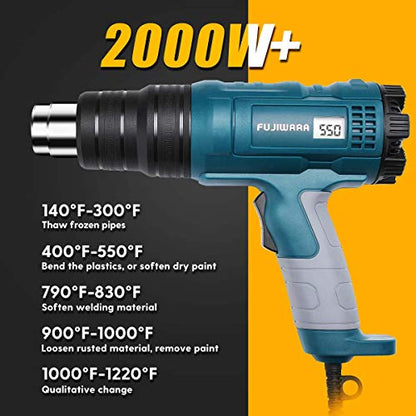 Heat Gun Kit 2000W Variable Temperature with Digital Display,5 Nozzles,Hot Air Gun 122℉- 1220℉,Fast Heating for DIY Shrink PVC Tubing/Wrapping/Crafts,Stripping Paint(2000W LCD Digital Display) - color: 2000w Lcd Digital Display