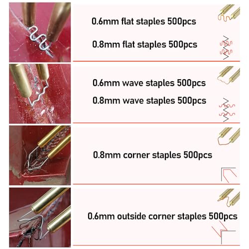 3000 PCS Plastic Welding Staples with Storage Box, 6 Different Shapes Hot Staples for Repair All Car Bumpers Cracks Daily Plastics Welder Supplies