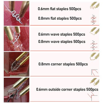 3000 PCS Plastic Welding Staples with Storage Box, 6 Different Shapes Hot Staples for Repair All Car Bumpers Cracks Daily Plastics Welder Supplies