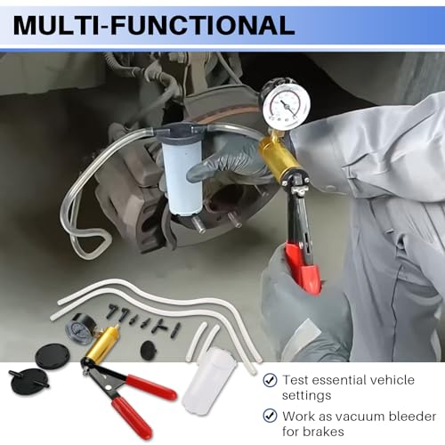 DASBET Hand Held Vacuum Pump Tester Set Vacuum Gauge and Brake Bleeder Kit | for Automotive (Blue) - color: Blue