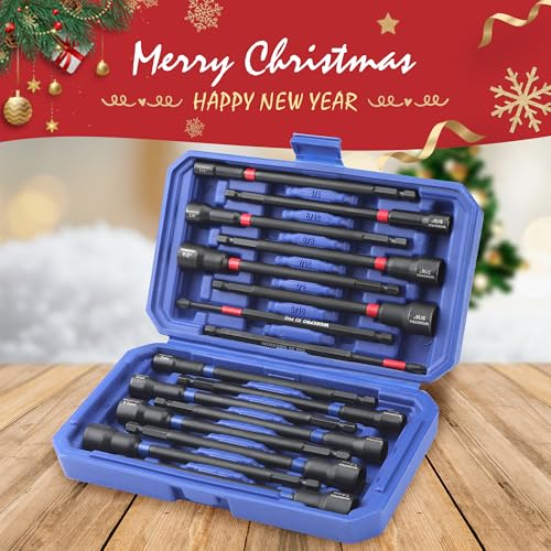 WORKPRO 16-Piece Magnetic Nut Driver Set and Bit, 6" Long Nut Drivers, Metric & SAE Nut Drivers for Impact Drill, Long Shank Nut Driver Bits, 1/4"Hex Shank, Long Power Bits, PH2, with Sturdy Tool Box - size: 16PCS Magnetic Long Nut Driver Set