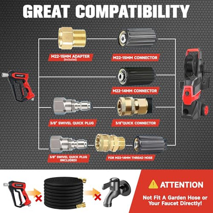 Pressure Washer Gun with Foam Cannon Kit, 1/4" Quick Connect, 5 Spray Nozzles, 1000-4000 PSI Pressure Washer Accessories, M22-14 Adapter & 3/8" Swivel Quick Connector for Car Wash & House Cleaning