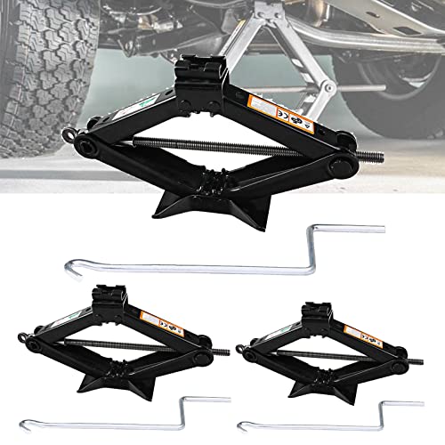 3 Pack Scissor Jack 2 Ton 4,409 Lbs Capacity Steel Scissor Lift Jack Tire Changing Kit for Travel Trailer/Truck/SUV/UTV with Crank Handle, Portable Car Lift Tire Jack, Max Height 15.16 - size: 2 Ton Scissor jack (3 pack)