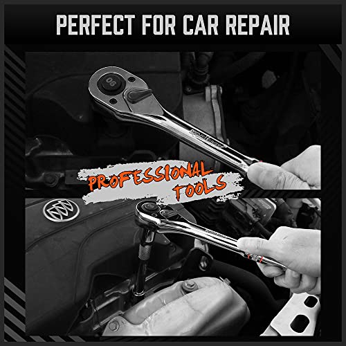 HORUSDY 3-Piece Ratchet Set, 1/4” 3/8”, 1/2" Drive Ratchet Handle Set, 90-Tooth,CR-V, Quick Release Ratchets - style: 1/4" 3/8" 1/2" Drive Ratchet Set