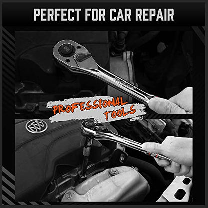 HORUSDY 3-Piece Ratchet Set, 1/4” 3/8”, 1/2" Drive Ratchet Handle Set, 90-Tooth,CR-V, Quick Release Ratchets - style: 1/4" 3/8" 1/2" Drive Ratchet Set