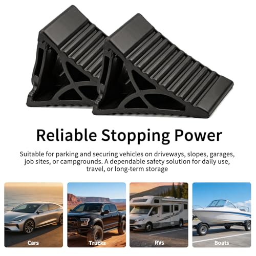 Rubber Wheel Chocks for RV Trailer, Upgraded Deformable Design, Wrapping Around Tires, Conforming to Ground, Better Load-Bearing and Anti-Slip, Safety, Durable, 2 Pack - size: 2pack_95D