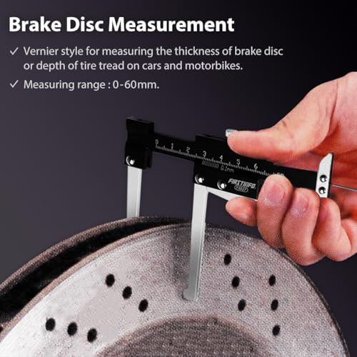FIRSTINFO F3927 Taiwan Manual Auto Brake Disc Depth Gauge, Tire Tread Depth Measuring Caliper, 0-60mm Metric Gauge Ruller