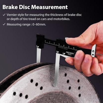 FIRSTINFO F3927 Taiwan Manual Auto Brake Disc Depth Gauge, Tire Tread Depth Measuring Caliper, 0-60mm Metric Gauge Ruller