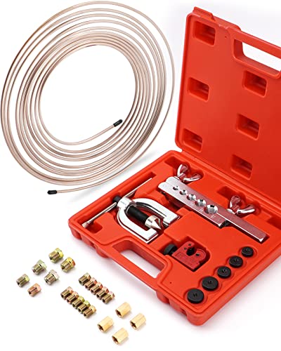 25 ft 3/16" Copper-Nickel Alloy Non-Magnetic Brake Line Kit (Includes 16 Fittings and 4 Unions Brake Line Fittings) + Brake Line Double & Single Flaring Tool Kit
