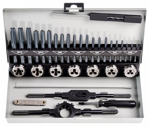 toolant Professional Tap and Die Set, HSS Nitrided Taps with 3-Piece Progressive Design for Blind Holes, Heavy-Duty Metric Threading Tool Kit for Mechanics, Engine Block & Mold Repair - size: 32pcs