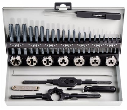 toolant Professional Tap and Die Set, HSS Nitrided Taps with 3-Piece Progressive Design for Blind Holes, Heavy-Duty Metric Threading Tool Kit for Mechanics, Engine Block & Mold Repair - size: 32pcs