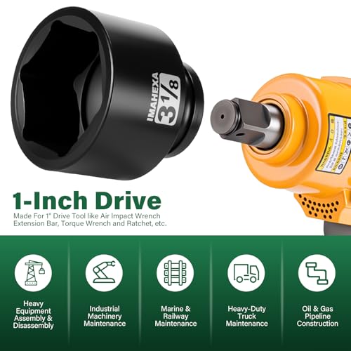 1" Drive Shallow Impact Socket,3-1/8 Inch SAE Jumbo Socket,CR-MO 6 Point for Easy Removal of Large Axle Nut（SAE) - size: 1 Inch Shallow3-1/8", style: 1"Drive Shallow Impact Socket