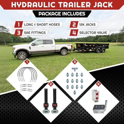 Primary Mover Hydraulic Trailer Jack (24,000 lb) - Power Jack 12K x 2 Double Acting, Lift Trailer Jack Stand & Hydraulic Jack Bracket kit with Hydraulic Power Unit (24k Jack Bolt On) PFJ-2-MB-ADS-K - style: 24k Jack "Bolt On"