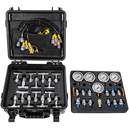 Hydraulic Pressure Test Kit with 5 Gauges 13 Test Couplings 14 Tee Connectors 5 Test Hoses for Excavator Construction Machinery 10/100/250/400/600bar 150/1500/4000/6000/9000PSI - style: 5 Gauges 27 Test Couplings