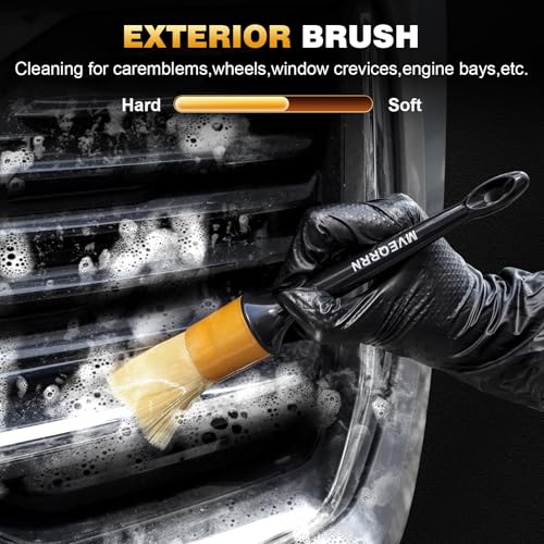 MVEQRRN 7PCS Car Detailing Brush Set,Boars Hair Detail Brush Kit(Gold) | Ultra Soft No Scratch, Car Dust Brush,Car Detailing Brushes Kit, Detail Brushes Car Detailing for Interior Exterior - color: 7PCS detailing brush gold