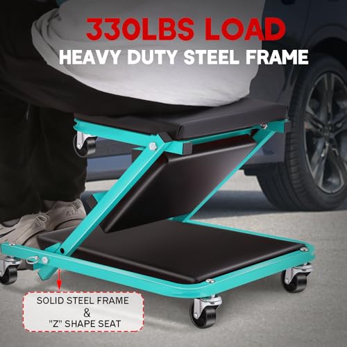 Foldable Z Creeper 2 in 1 Rolling Seat for Garage Shop Auto Repair | 36 inch Blue 330LBS Capacity - style: 36inch-Blue