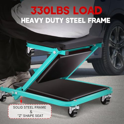 Foldable Z Creeper 2 in 1 Rolling Seat for Garage Shop Auto Repair | 36 inch Blue 330LBS Capacity - style: 36inch-Blue