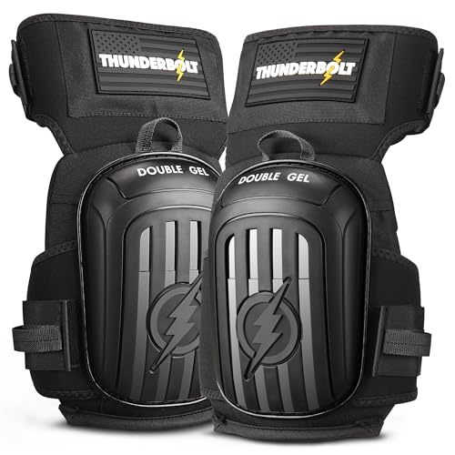 Thunderbolt Knee Pads for Men Construction Knee Pads for Work for Men and Women with Double Gel for Gardening Flooring Roofing Heavy Duty with Extra Thick Foam and Strong Adjustable Non-Slip Straps - color: BLACK (UPGRADED PLATINUM)