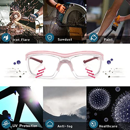 UKNOW Safety Glasses Anti Fog, Eye Protection with Clear UV Protection Lenses & Side Shields, ANSI Z87.1 Protective Eyewear - color: Pink